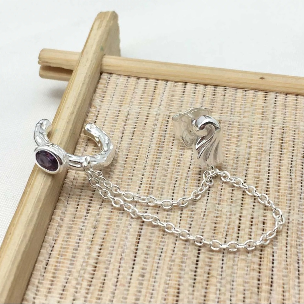 Elegant Silver Chain Ear Cuff 925